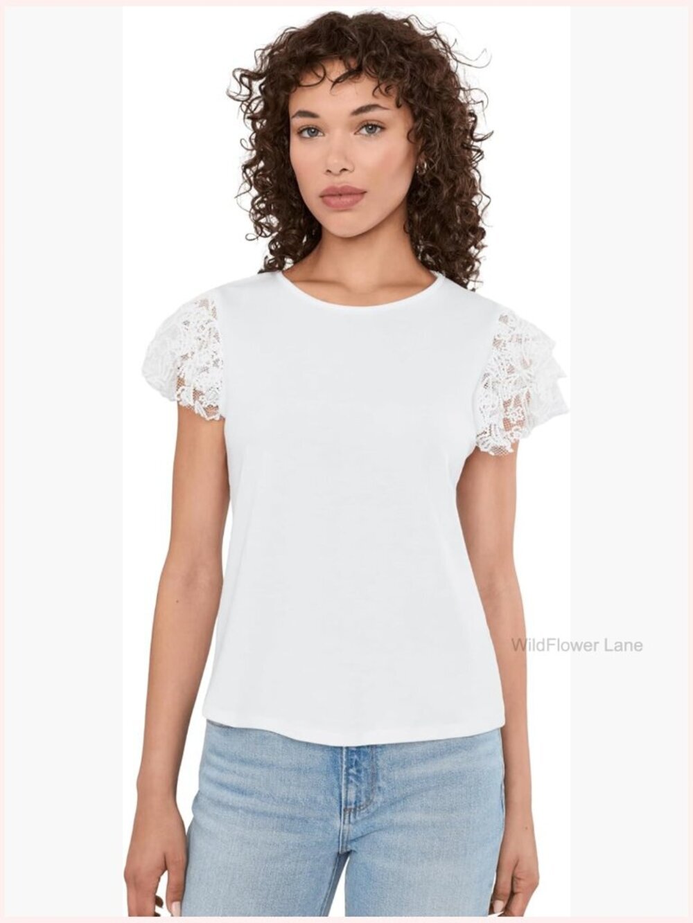 Crew Neck Blouse with Ruffle Sleeves - Classic Fit